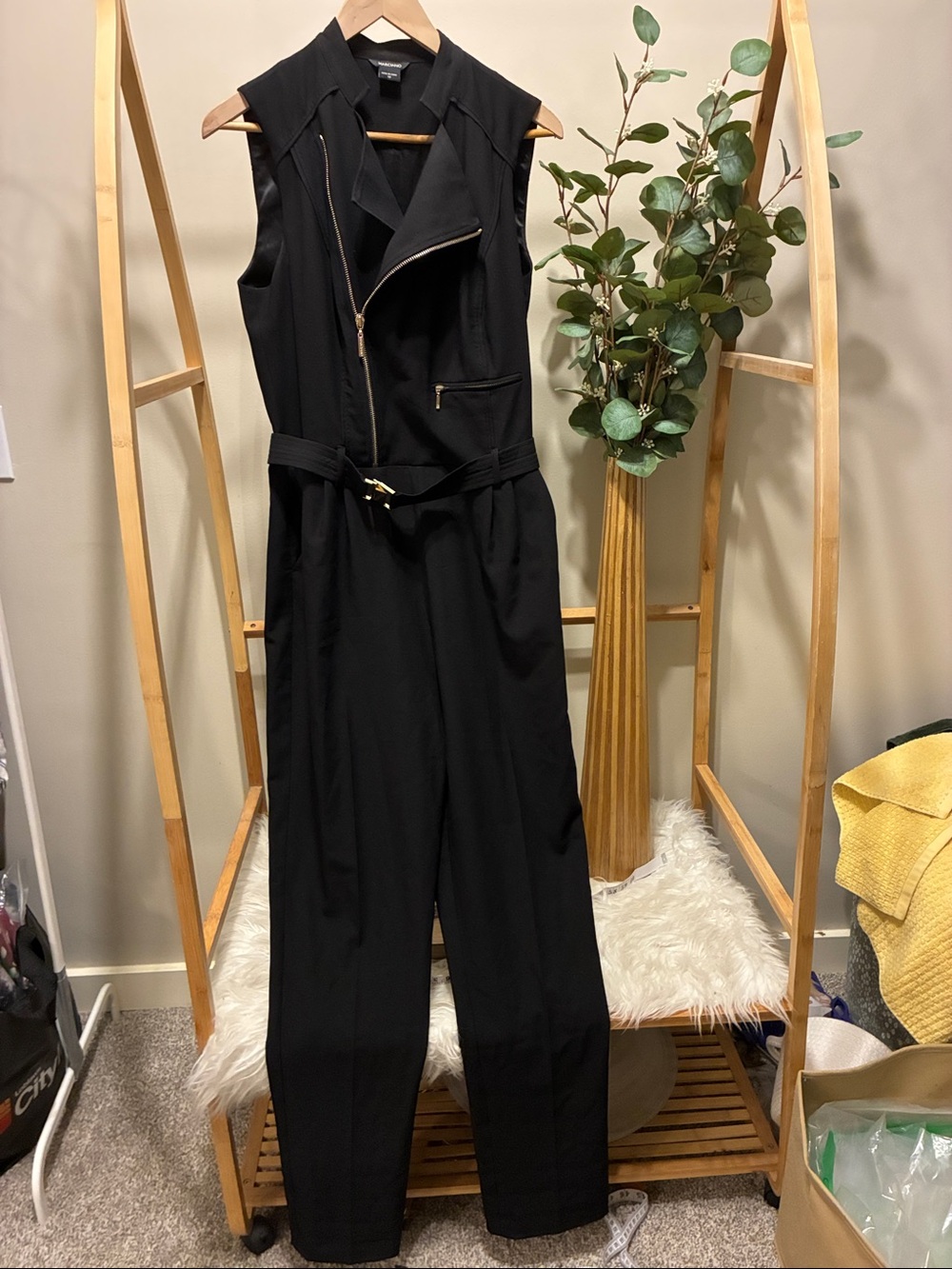 Marciano Black Sleeveless Zip-Front Belted Jumpsuit